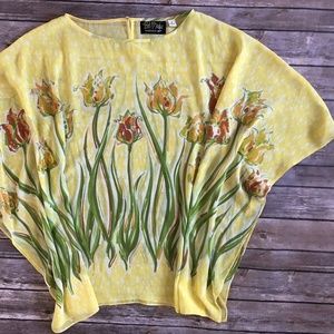 Bob Mackie Wearable Art Yellow Floral Blouse
